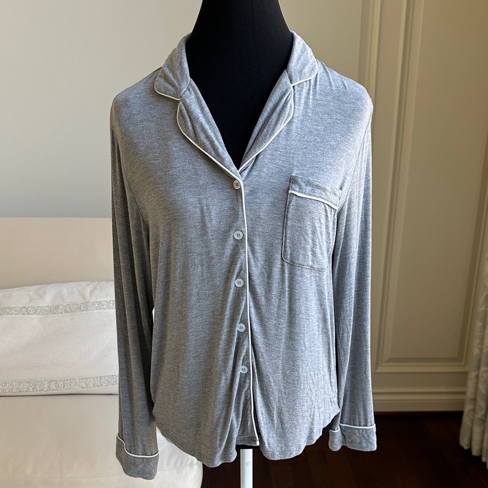 Cozy Earth Gray Women's Button-Up Sleep Shirt
